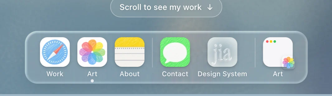 The dock with a minimized Art window at the end: a small window card with the Photos icon as a badge.